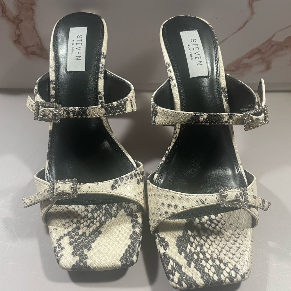 Steven Snakeskin Heels - Black and Cream